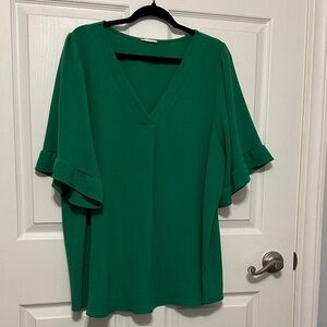 Elegant Green V-Neck Women's Top